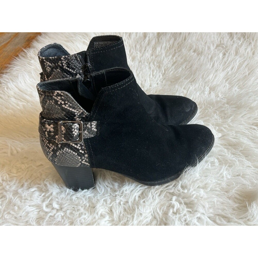 Vionic Boots Women’s 8 Naomi Ankle Bootie Black Leather Snake-Print Zip TVW5613